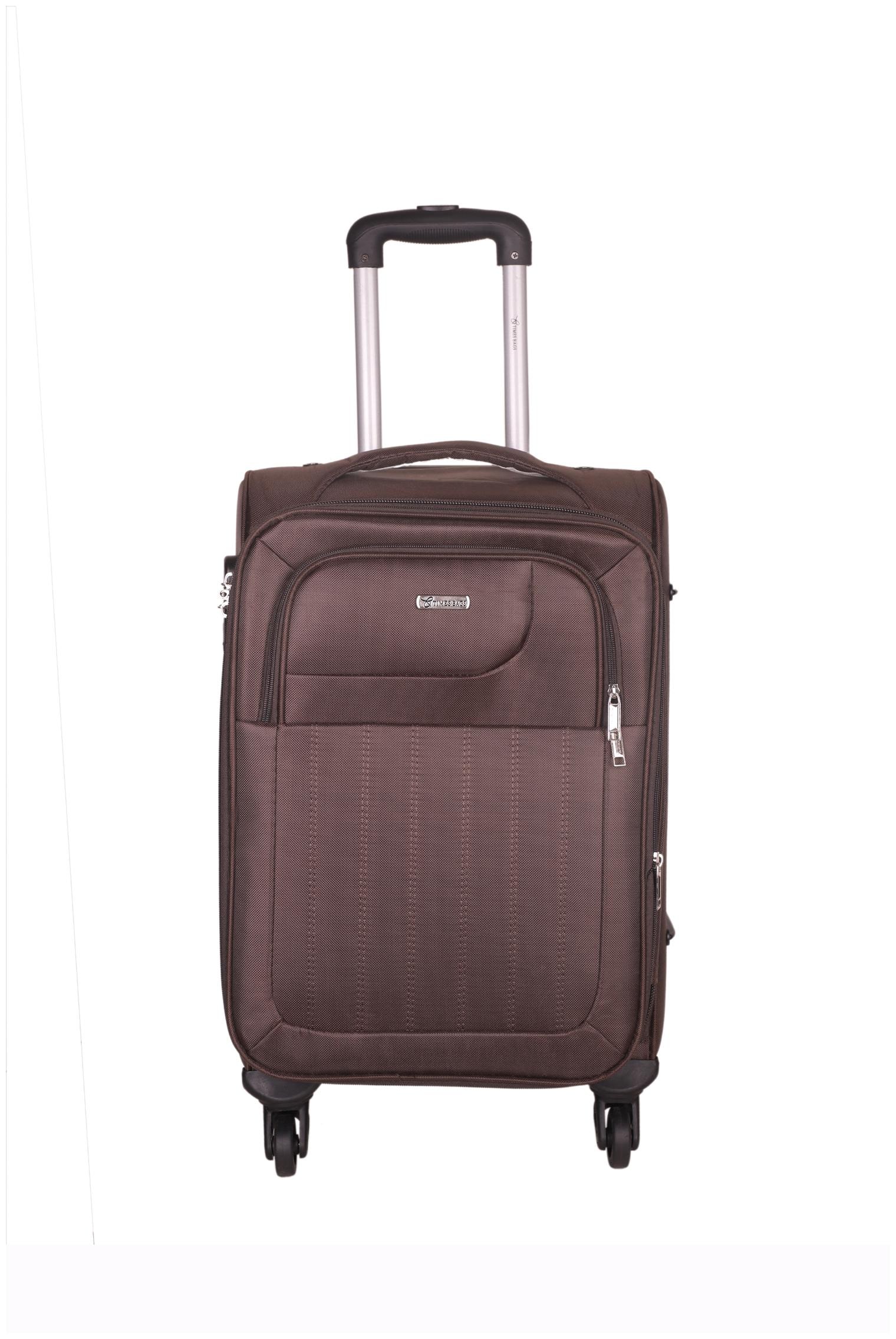 

TIMES BAGS Cabin Size Soft Luggage Bag ( Brown 4 Wheels )