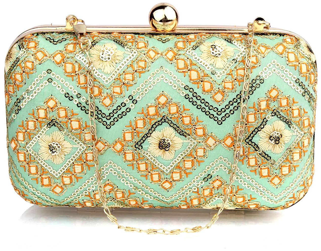 

The Mini NEEDLE Women Green Fabric Clutch