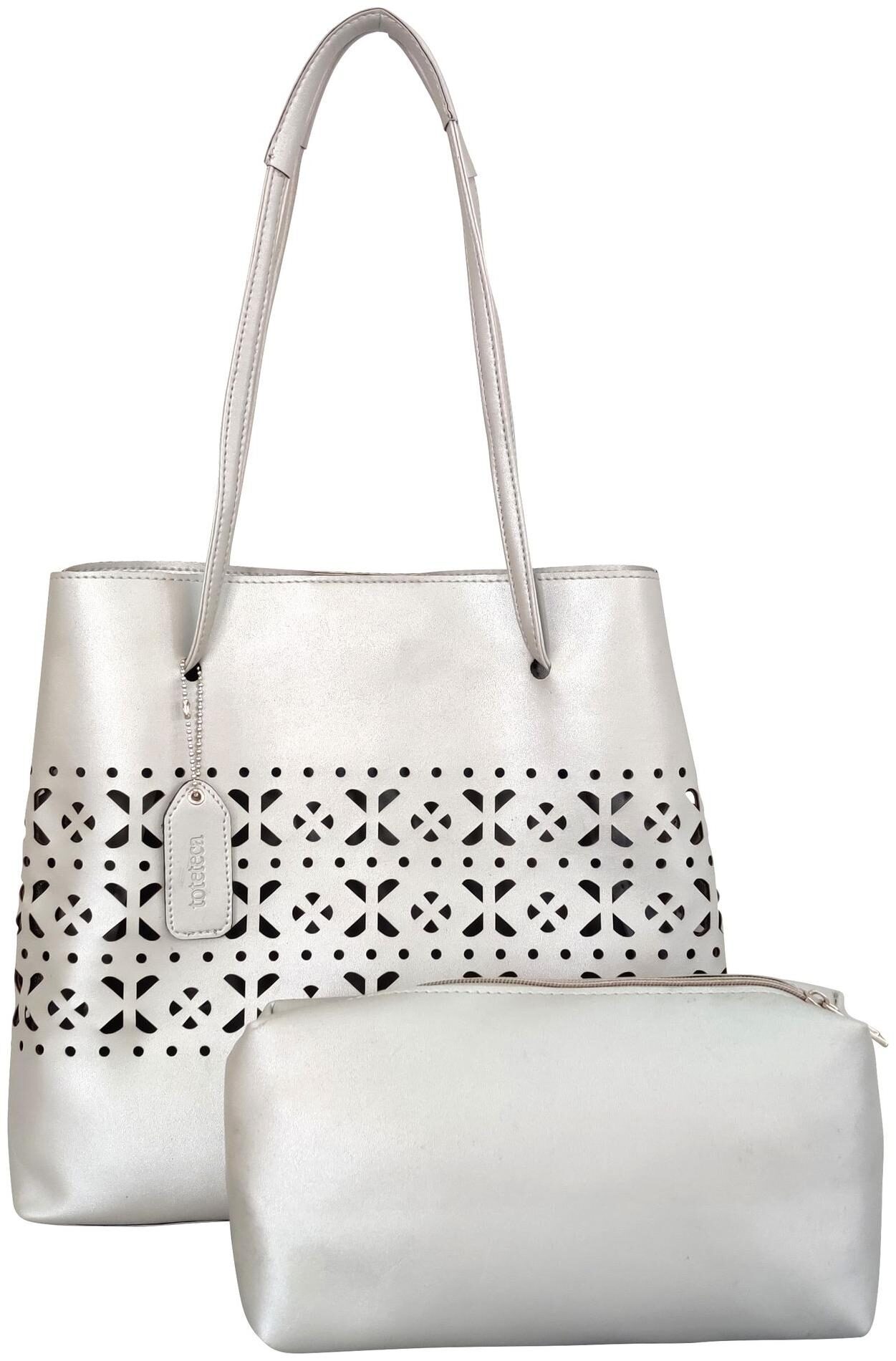 

Toteteca Bag Works Silver Faux Leather Shoulder Bag