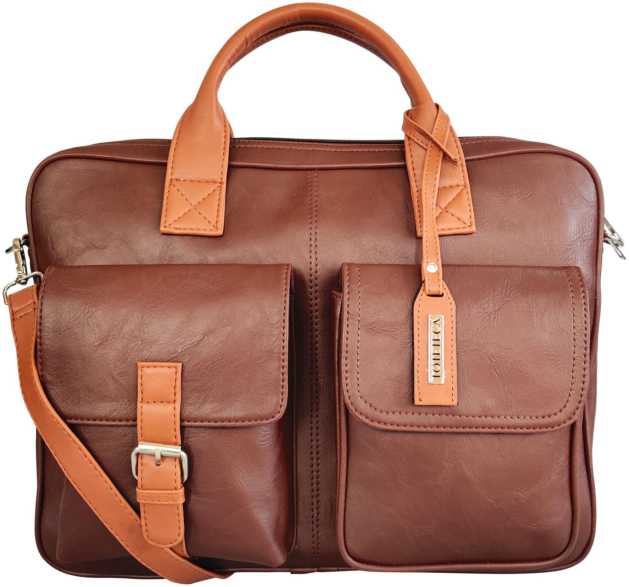 

Toteteca Bag Works Brown Faux Leather Laptop Briefcase