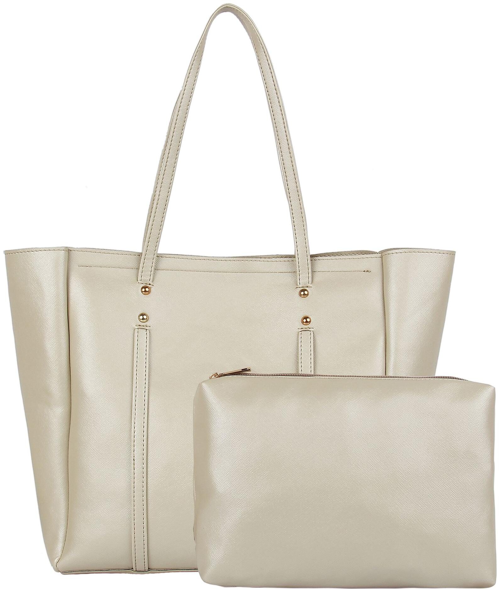 

Toteteca Bag Works Women Solid Faux Leather - Tote Bag Gold