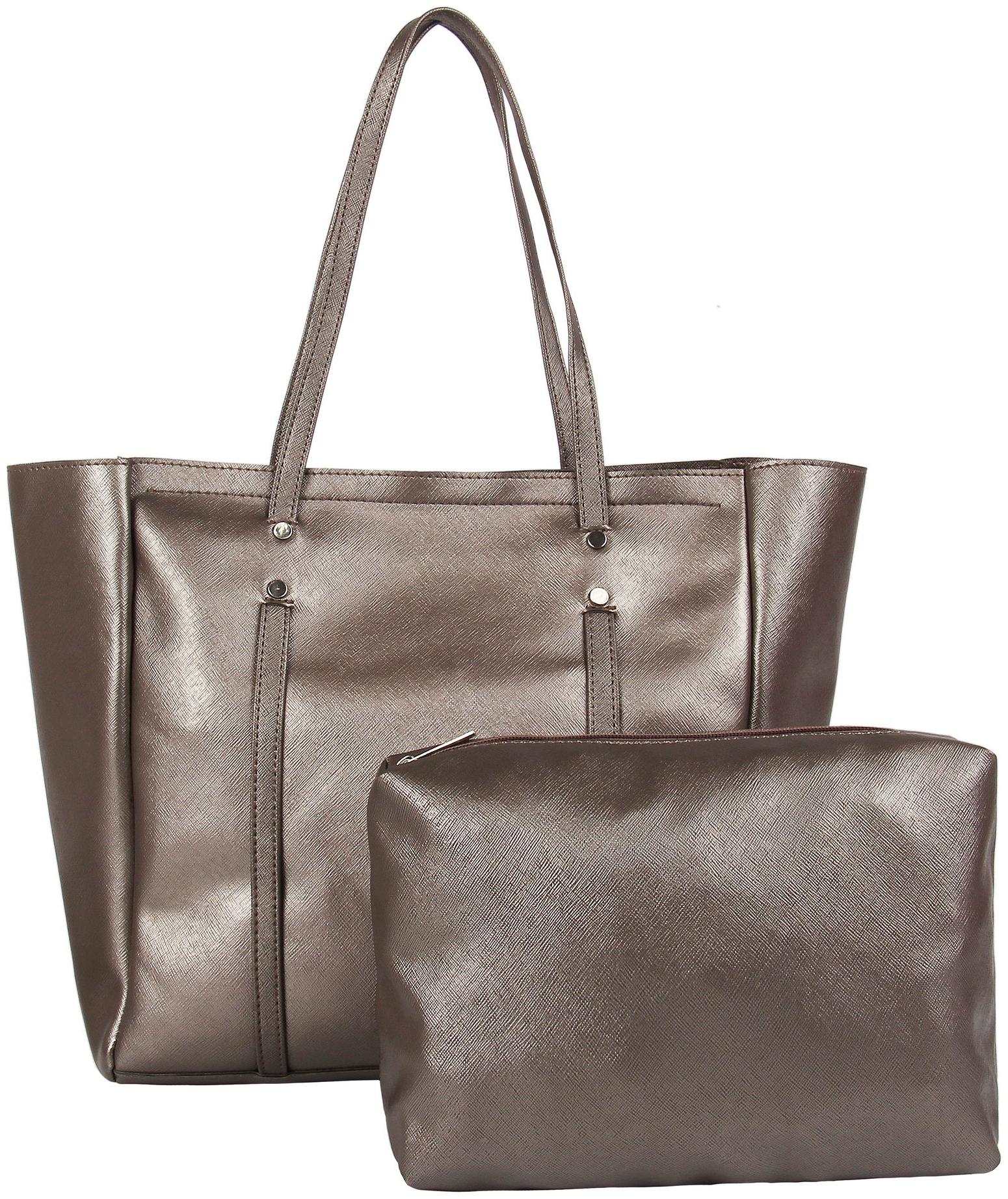 

Toteteca Bag Works Women Solid Faux Leather - Tote Bag Silver