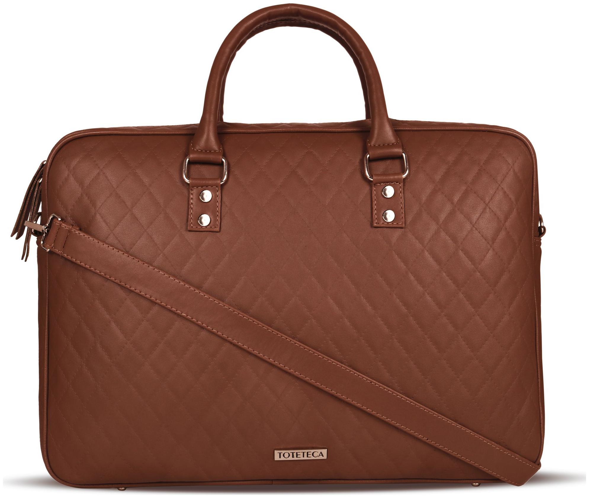 

Toteteca Bag Works Tan Faux Leather Laptop Briefcase