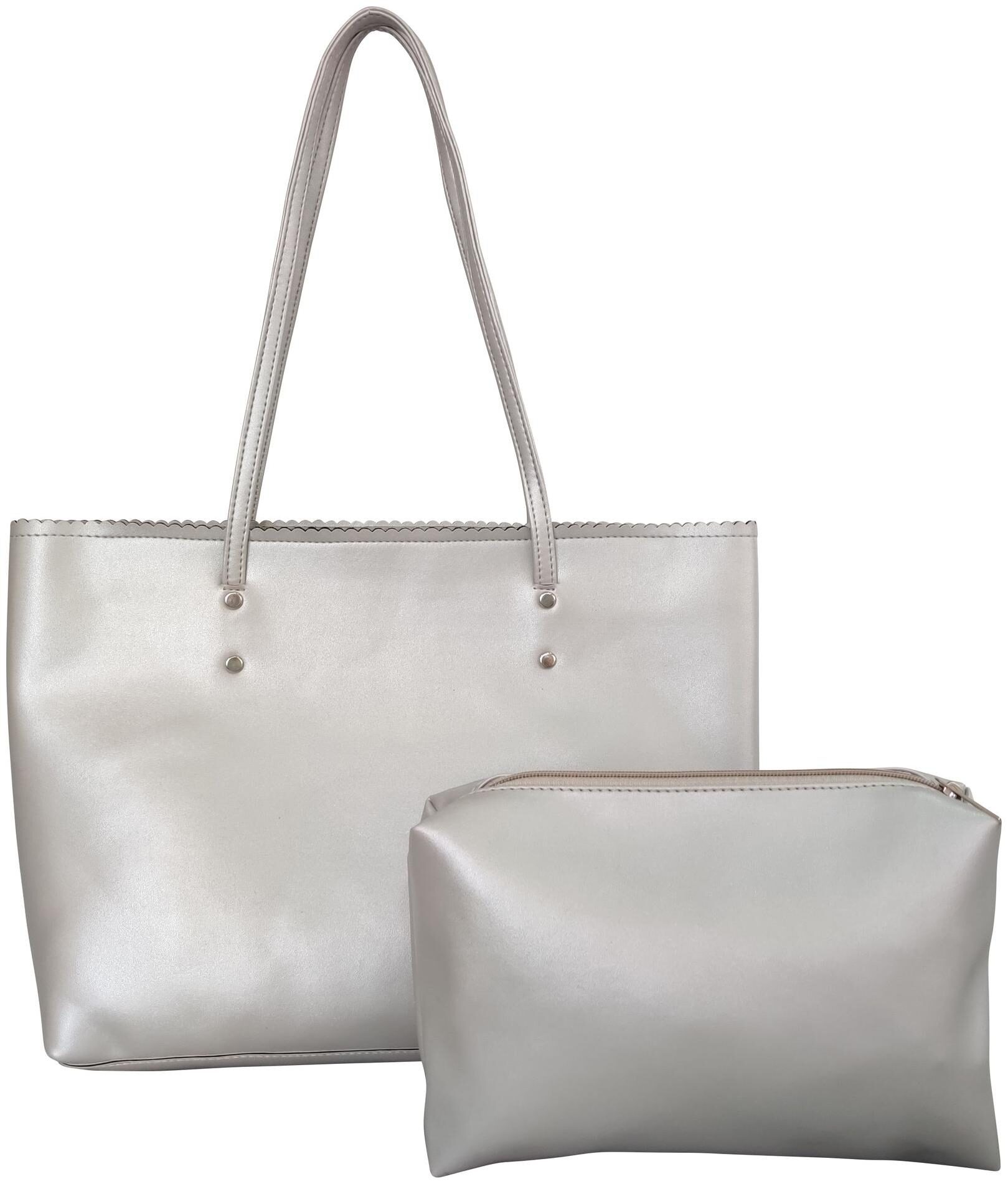 

Toteteca Bag Works Silver Faux Leather Handheld Bag