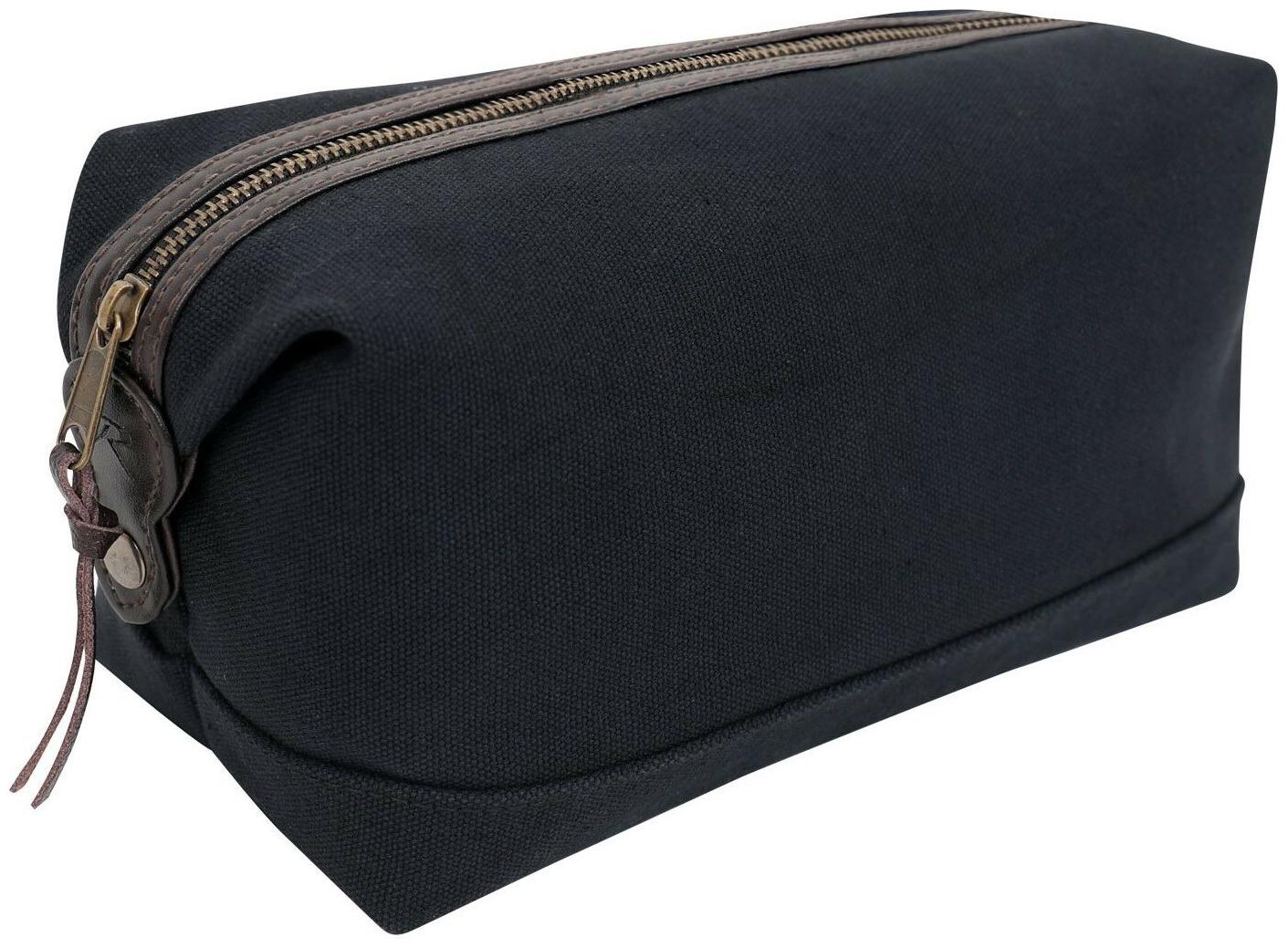 

Travel Toiletry Kit Bag Black Leather Canvas Rothco 9688