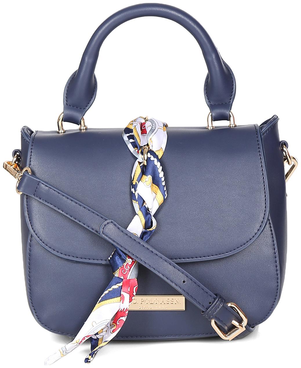 

U S Polo Assn Blue Faux Leather Solid Sling Bag
