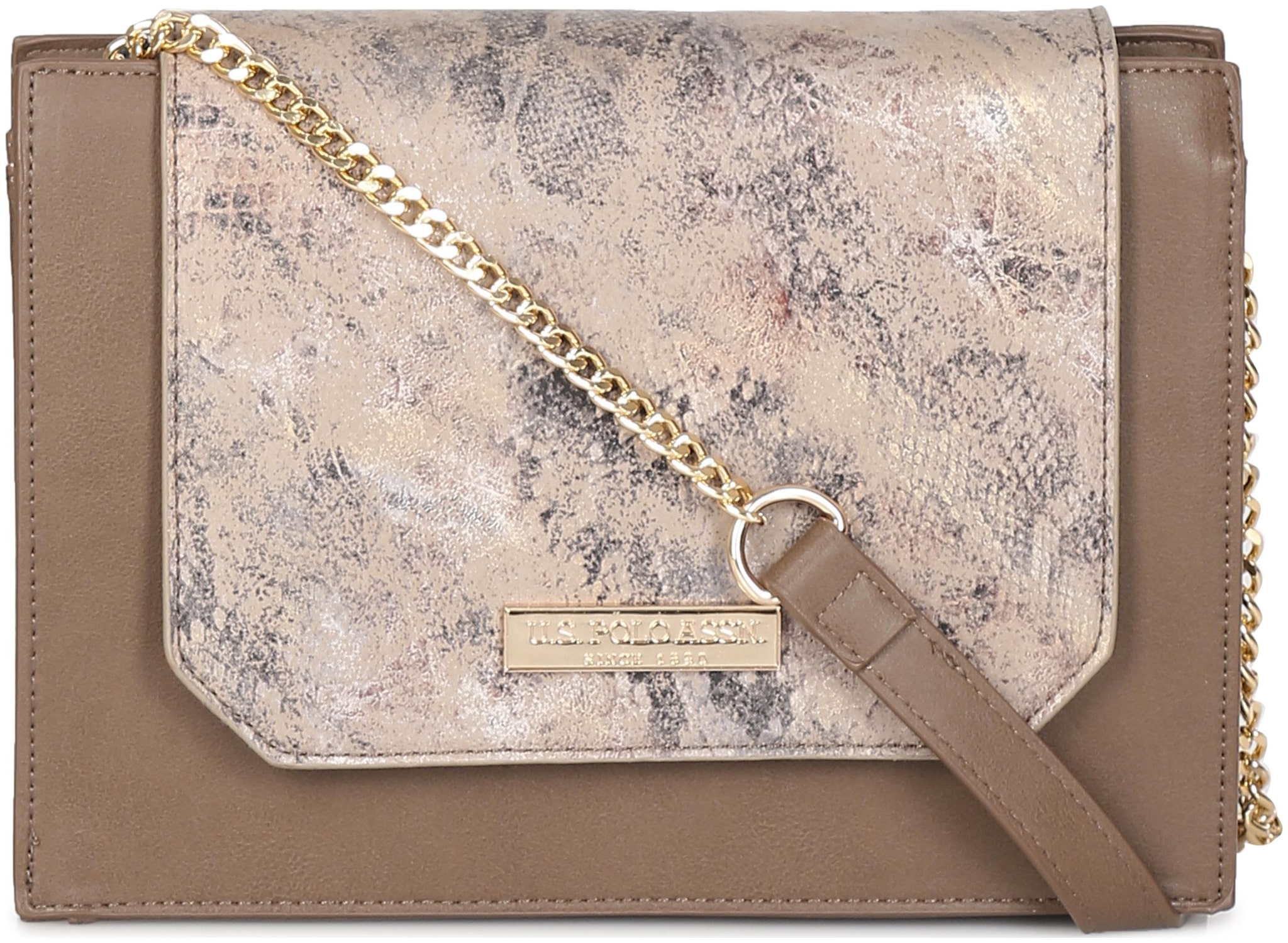 

U S Polo Assn Brown Faux Leather Printed Sling Bag