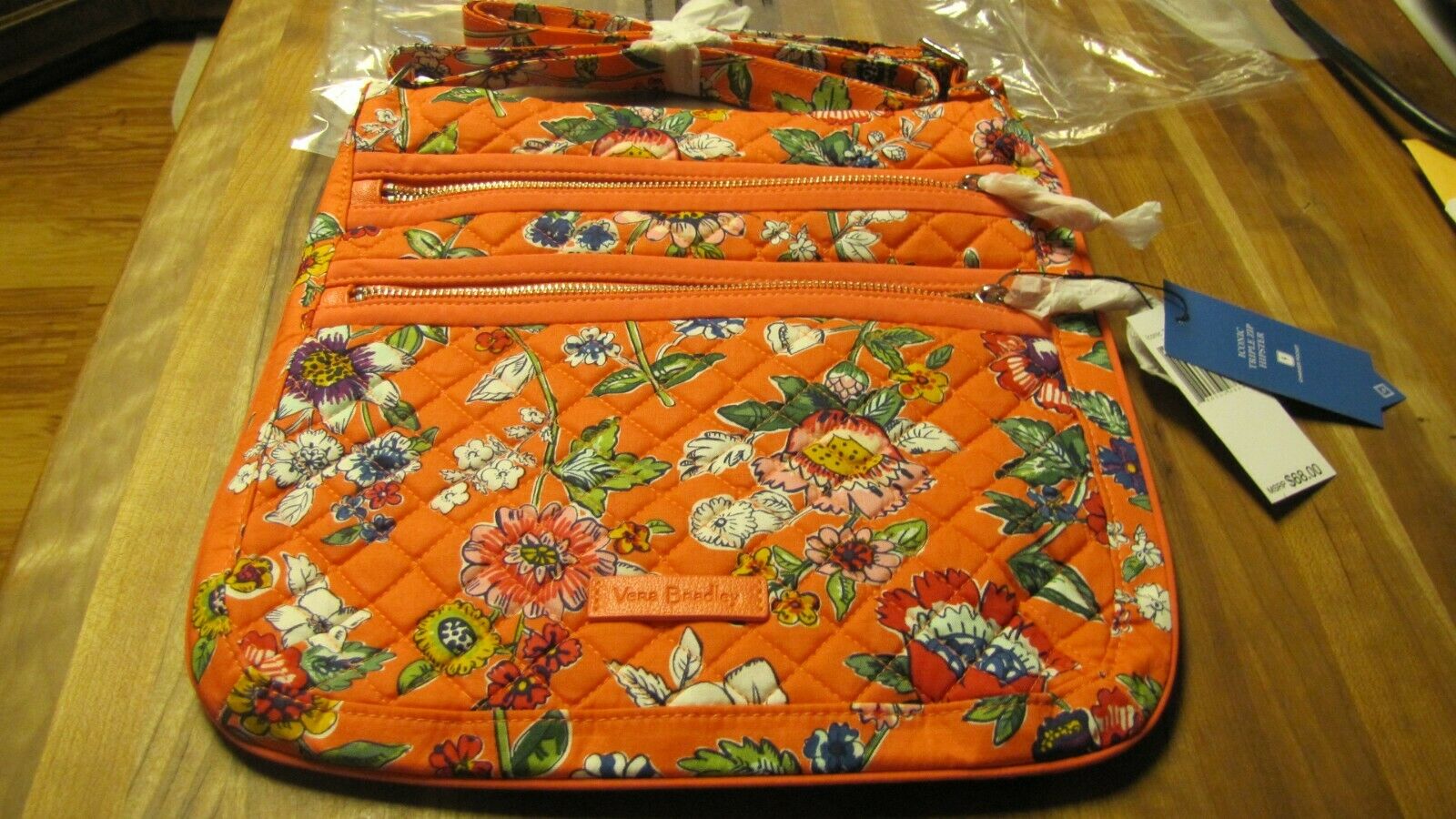 

Vera Bradley Iconic Triple Zip Hipster Crossbody 100 Cotton Coral Floral