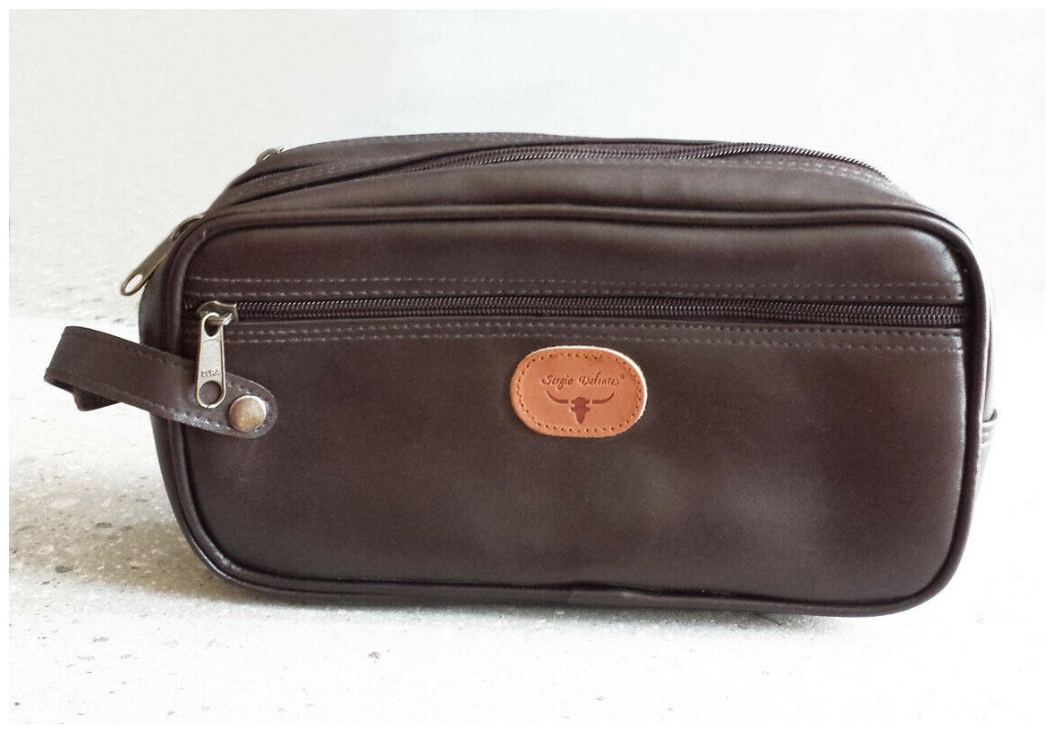 

Vintage Sergio Valente Mens Travel Toiletry Bag Dopp Organizer Zipper Brawn