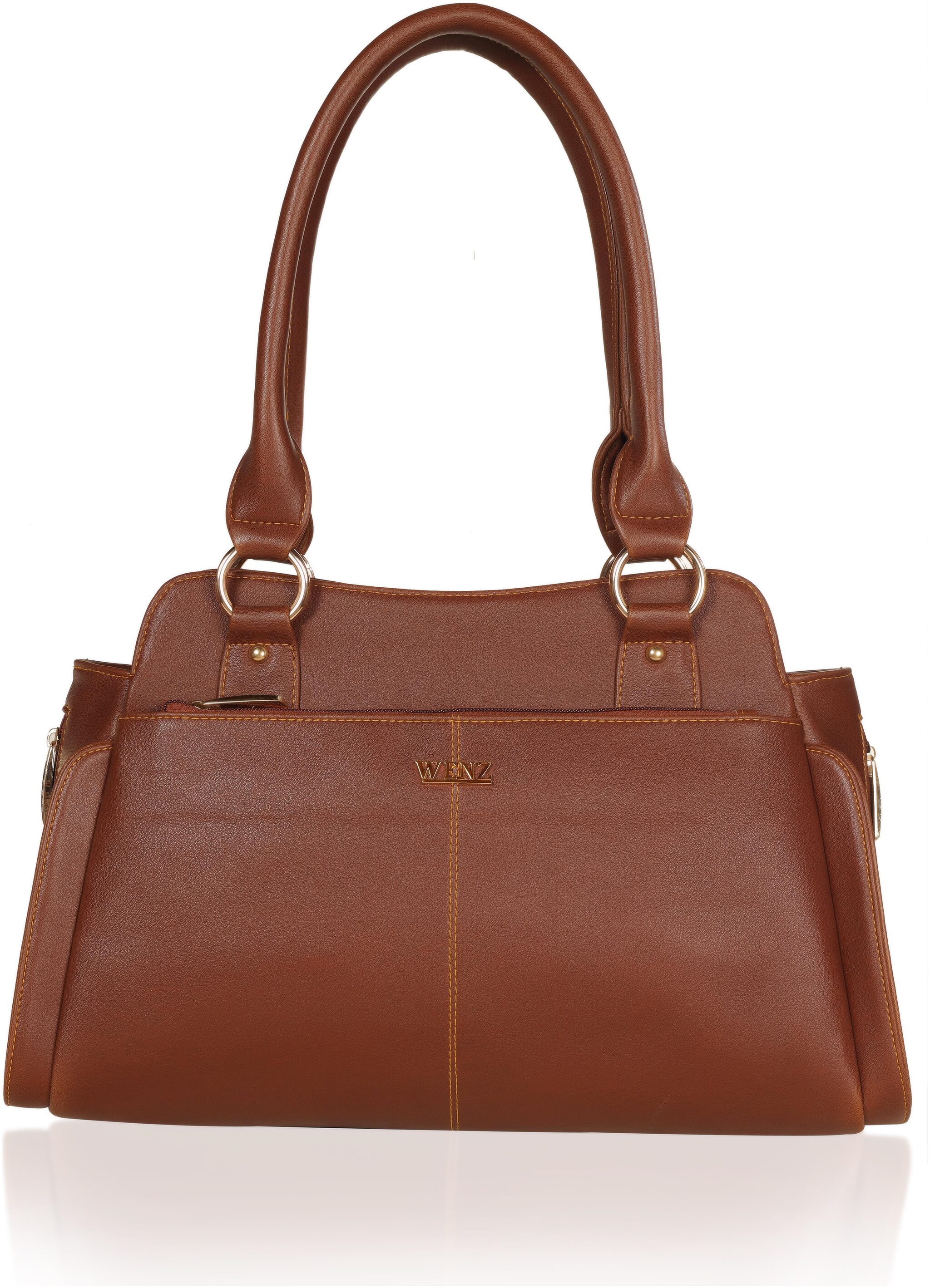 

Wenz Tan Faux Leather Handheld Bag