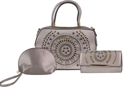 

BULLS HIDE Grey Faux Leather Handheld Bag