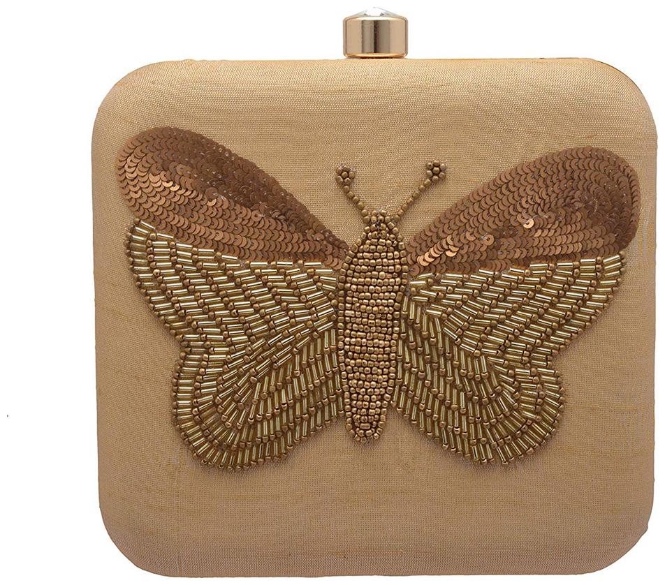 

Worthyy Enterprises Women Embroidery Party Beige Clutch