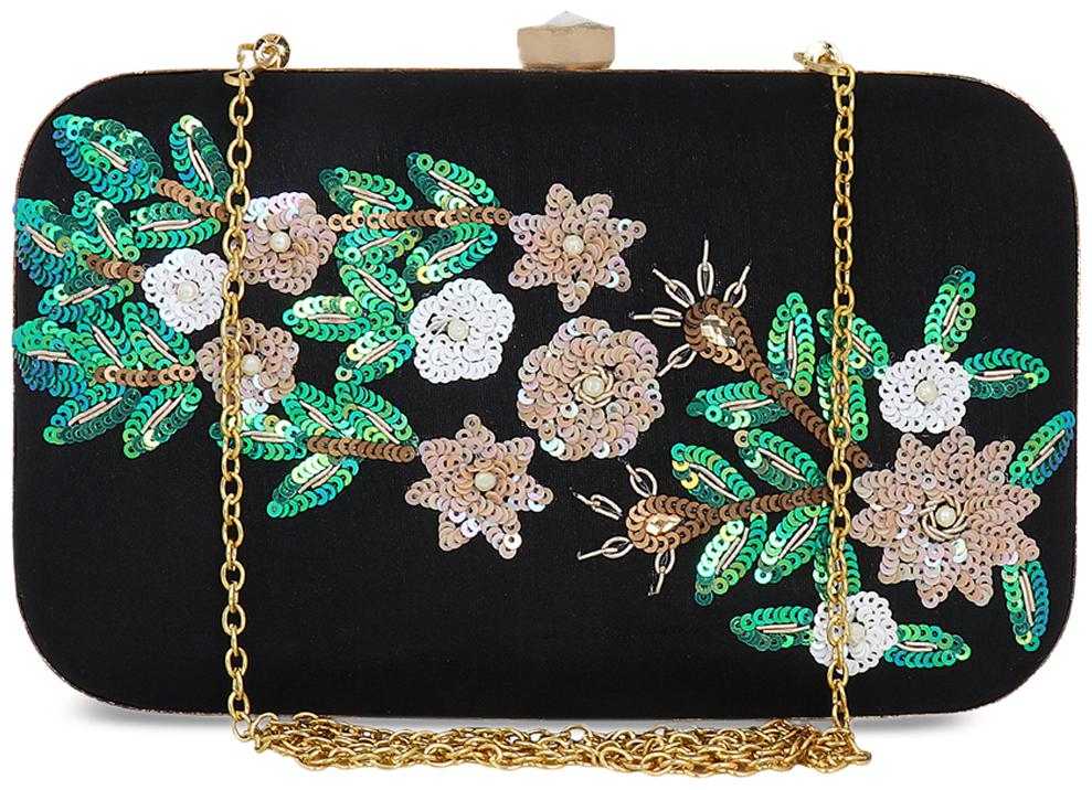 

Worthyy Enterprises Women Embroidery Party Black Clutch