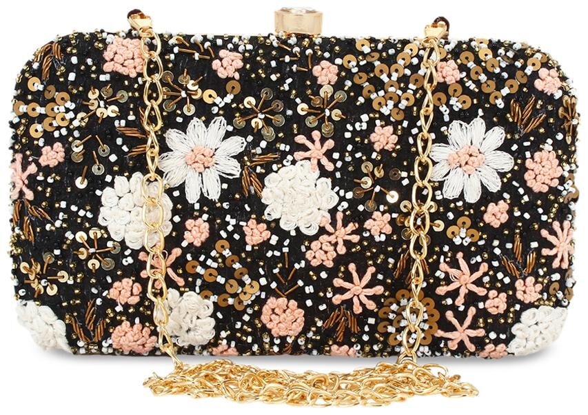 

Worthyy Enterprises Women Embroidery Party Black Clutch