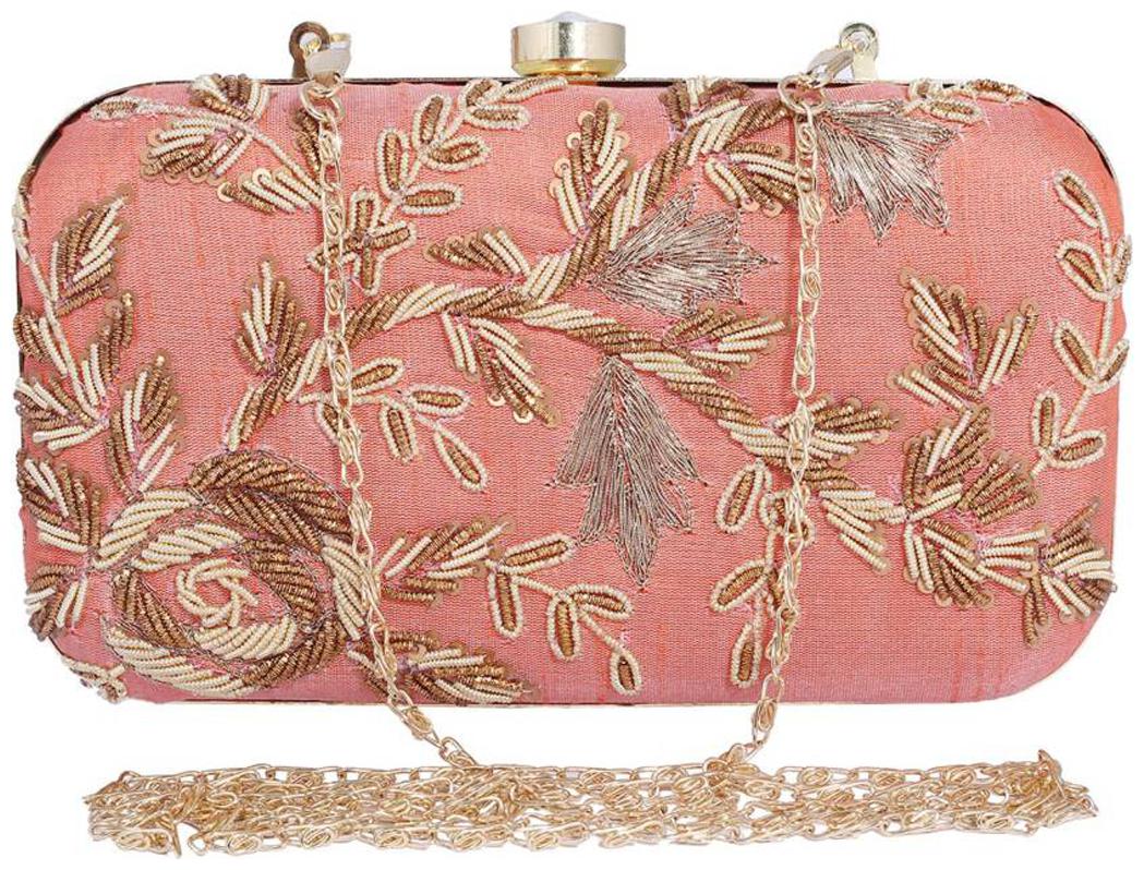 

Worthyy Enterprises Women Embroidery Party Peach Clutch