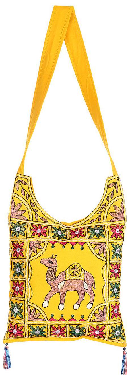 

Yellow Brown Ethnic Sling Bag Embroidered Cotton Sling Bags For Girls 14 X 0 5 X 19 Sling Bags For Women Camel Girls Sling Bag By Rajrang