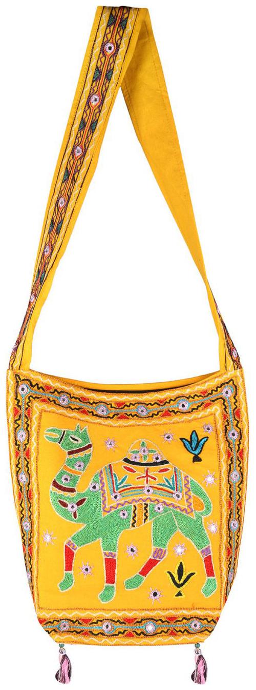 

Yellow Green Ethnic Sling Bag Mirror Work Cotton Sling Bags For Girls 15 X 7 X 15 Sling Bags For Women Camel Girls Sling Bag By Rajrang