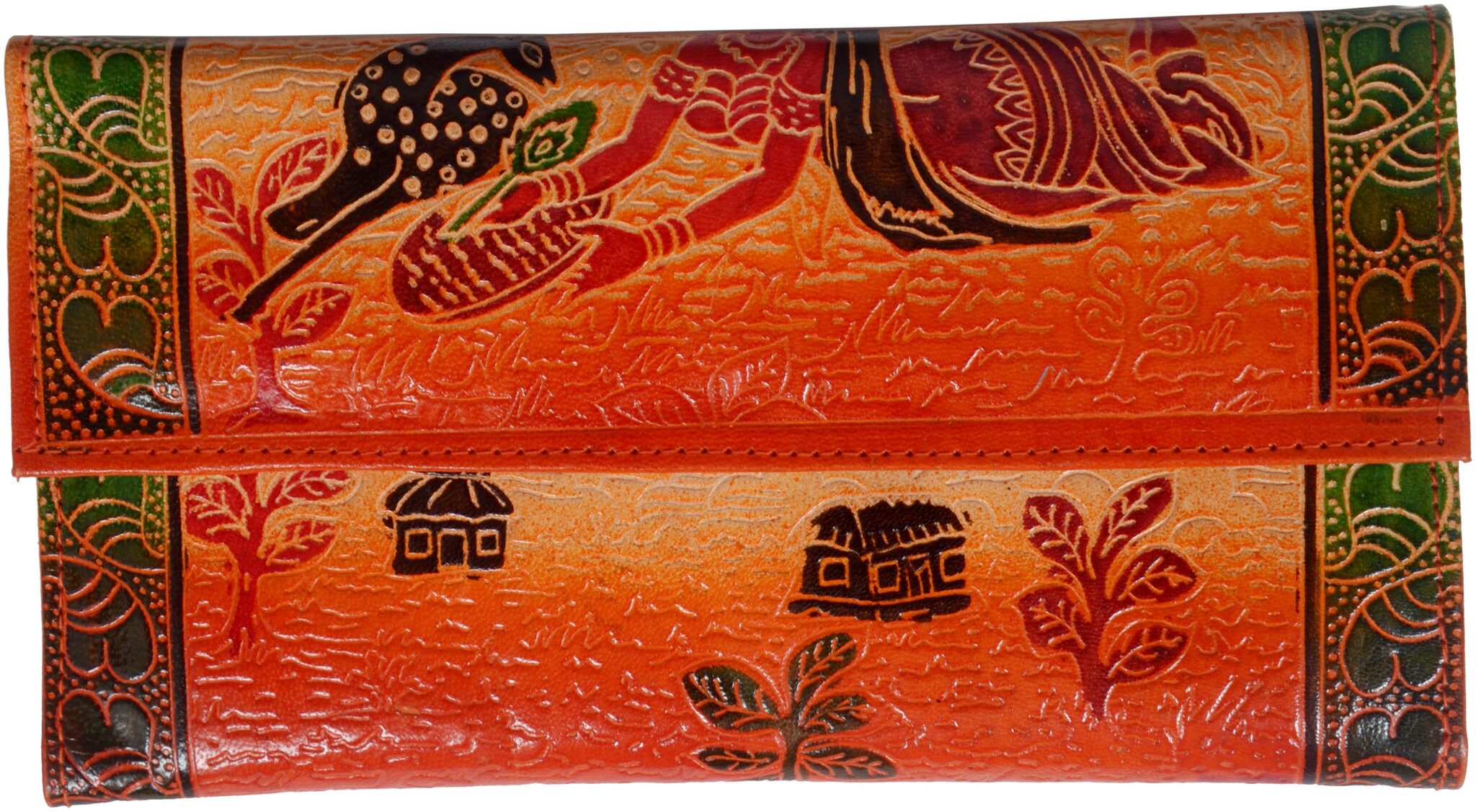 

ZINT HAND TOOLED PAINTED PURE LEATHER SHANTINIKETAN ETHNIC BOHO WALLET CLUTCH DEER PURSE