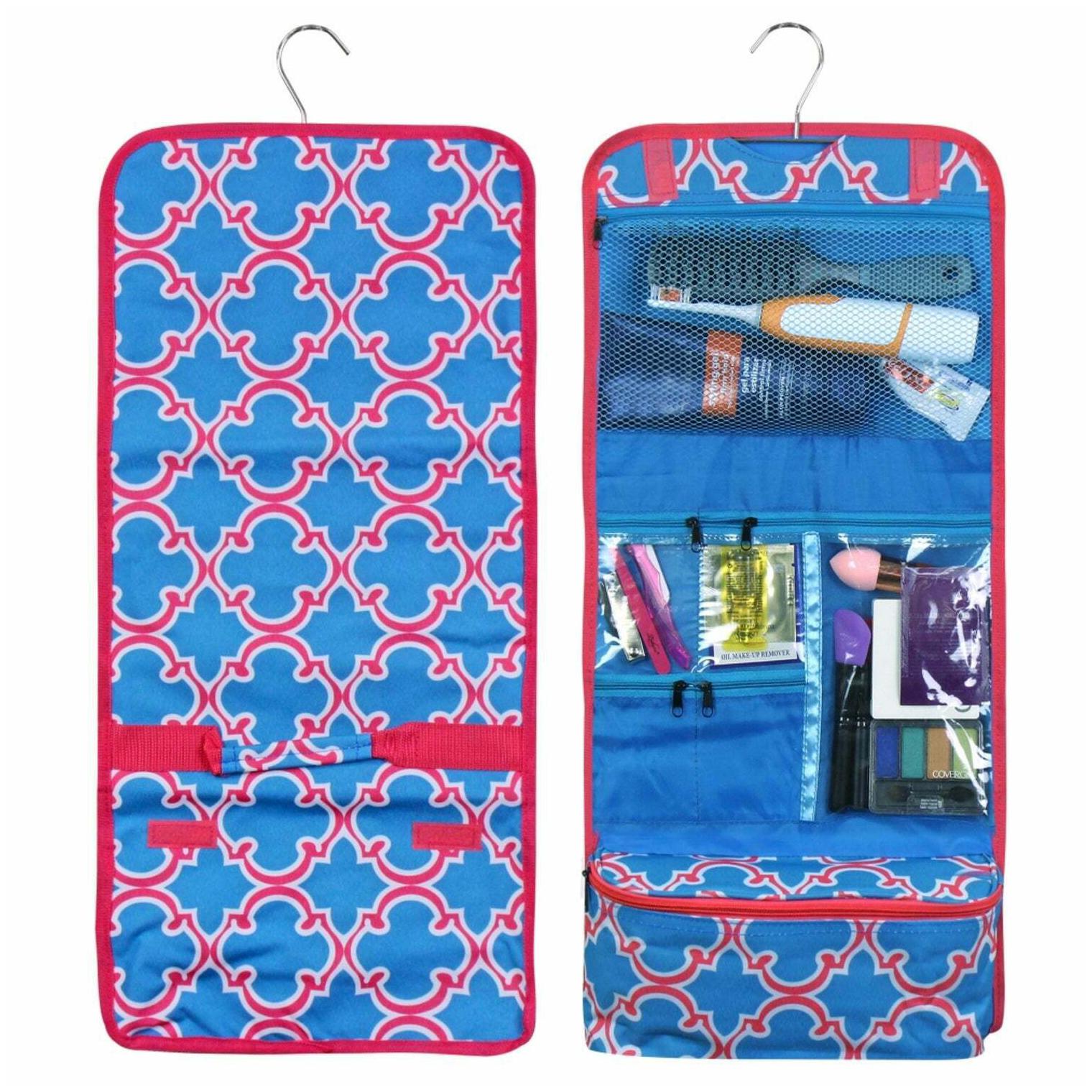 

Zodaca Blue Quatrefoil Travel Hanging Cosmetic Carry Bag Blue