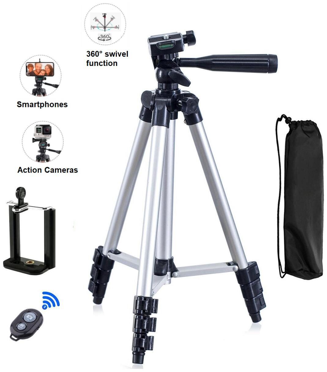 

3110-130Portable Tripod Stand For Camera and phone Tripod Kit (Black Supports Up to 1500 g)
