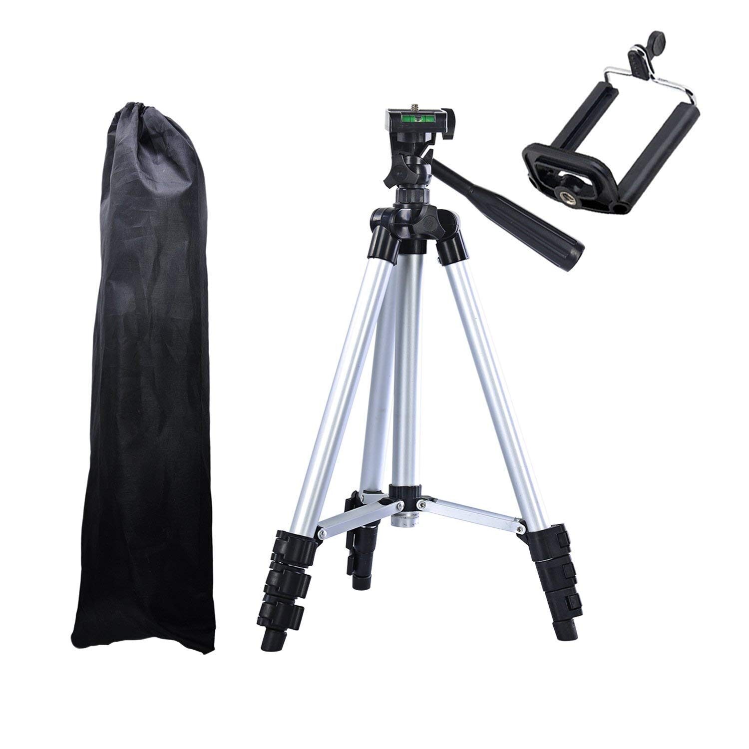 

CHG 3110 Portable and Foldable Metal Tripod with Mobile Clip Holder Bracket Stand with 3-Dimensional Head for Making Like and Tiktok Videos - Silver