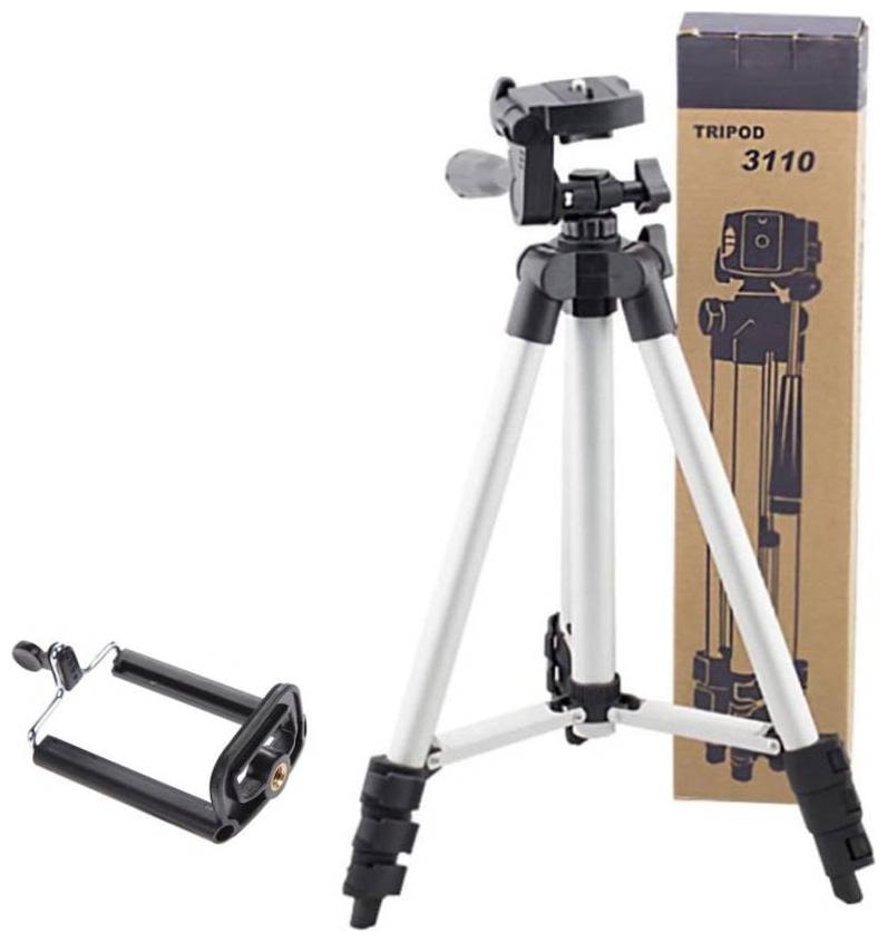 

3110 Portable and Foldable Tripod with Mobile Clip Holder Bracket Fully Flexible Mount with 3 Dimensional Head for Phones and Camera
