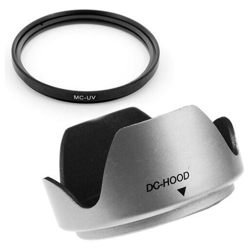 

52mm Silver Screw-in Lens Hood MCUV Filter fits Pentax K-x 18-55mm SLR Camera