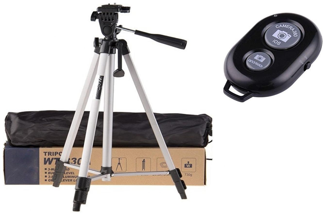 

ACCESORIES LEGACY 330A Long Lightweight Tripod Stand Professional Lightweight Aluminum Portable Tripod Stand 3 Way Head With Bluetooth Wireless Remote Shutter Photo Clicker Controler