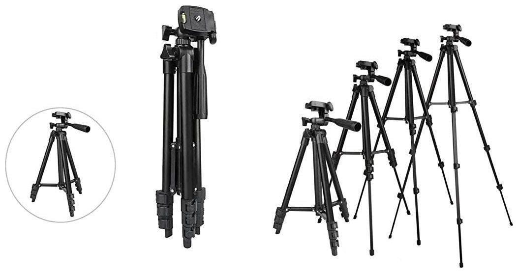 

TSV 3120 Portable and Foldable Camera - Tripod with Mobile Clip Holder Bracket Stand with 3-Dimensional Head 150 g (Black)