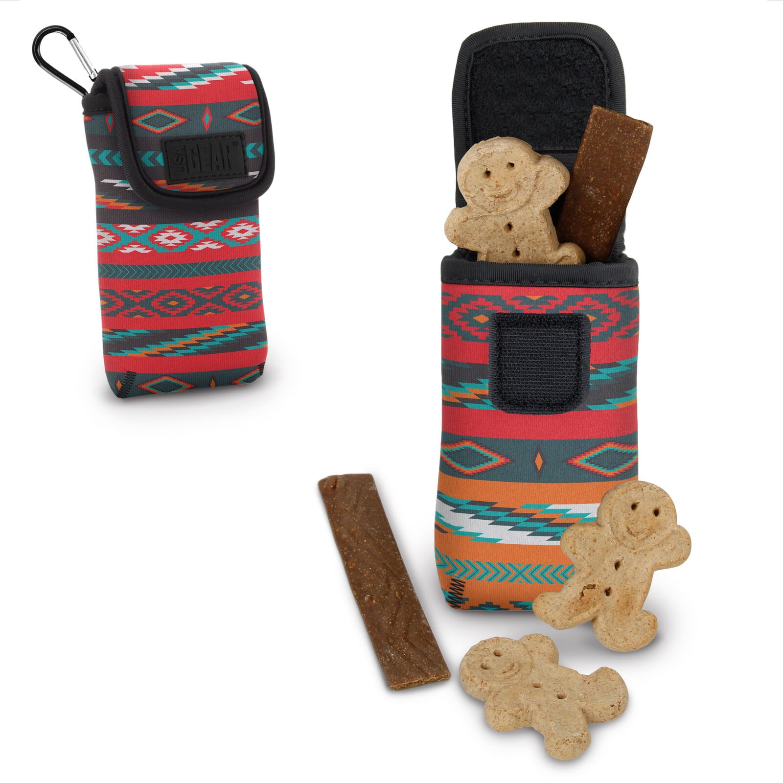 

Dog Treat Carrying Pouch with Internal Hook and Loop Pockets and Carabiner Clip