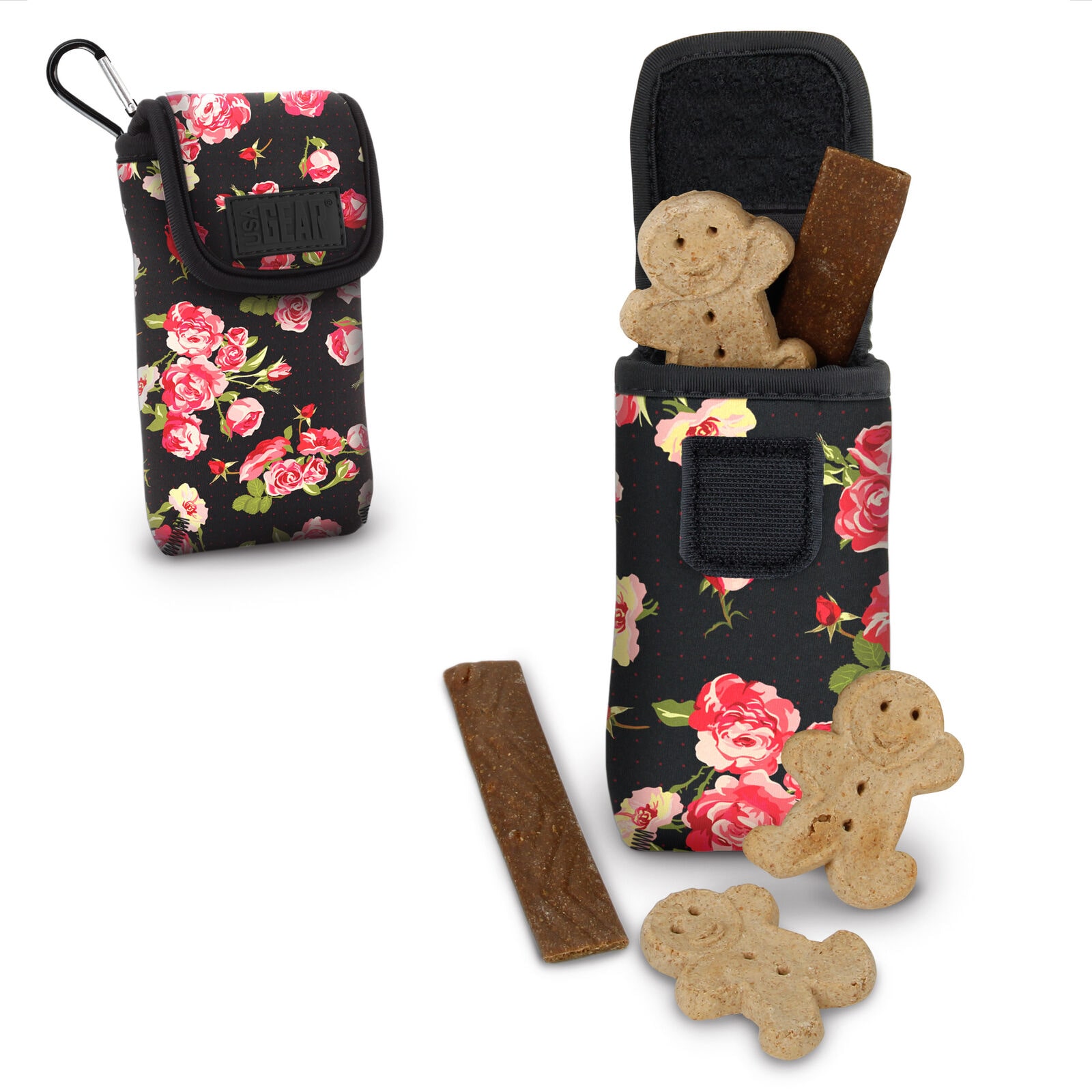 

Dog Treat Carrying Pouch with Internal Hook and Loop Pockets and Carabiner Clip