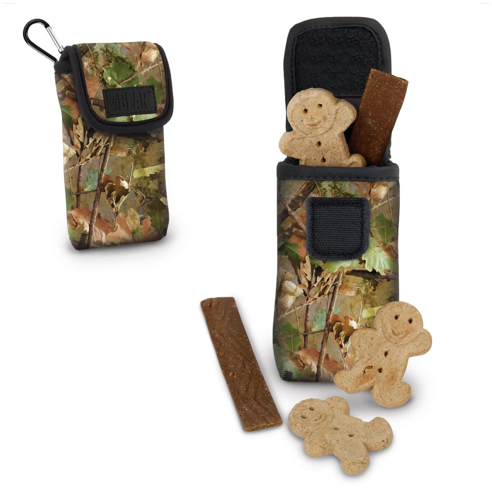 

Dog Treat Carrying Pouch with Internal Hook and Loop Pockets and Carabiner Clip