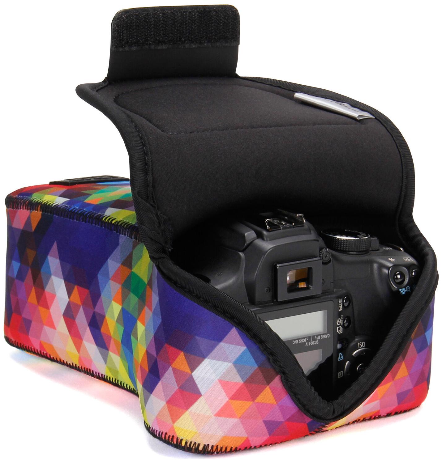 

DSLR Camera and Zoom Lens Sleeve Case with Accessory Storage Strap Openings
