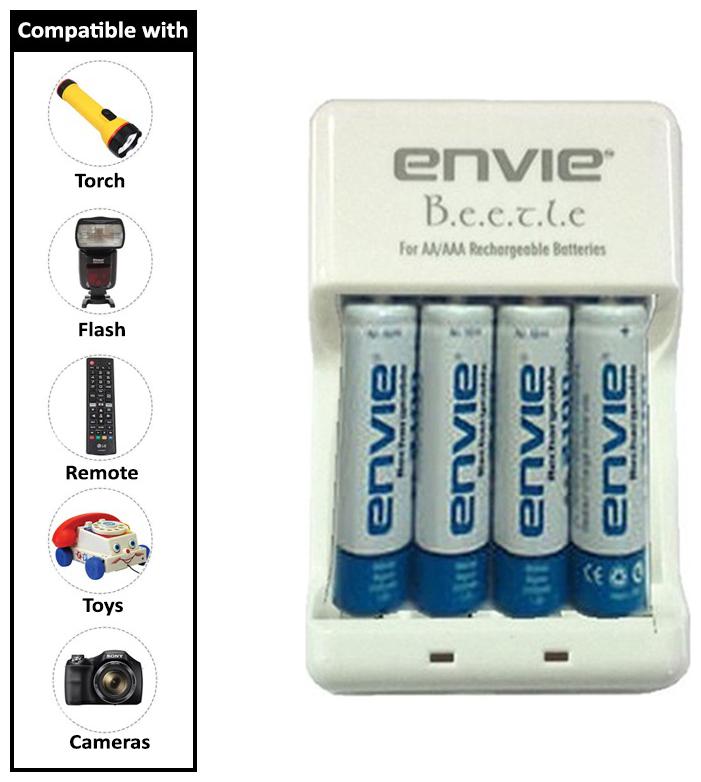 

Envie Beetle Charger ECR-20 With 4xAA 1000 Ni-Cd Battery