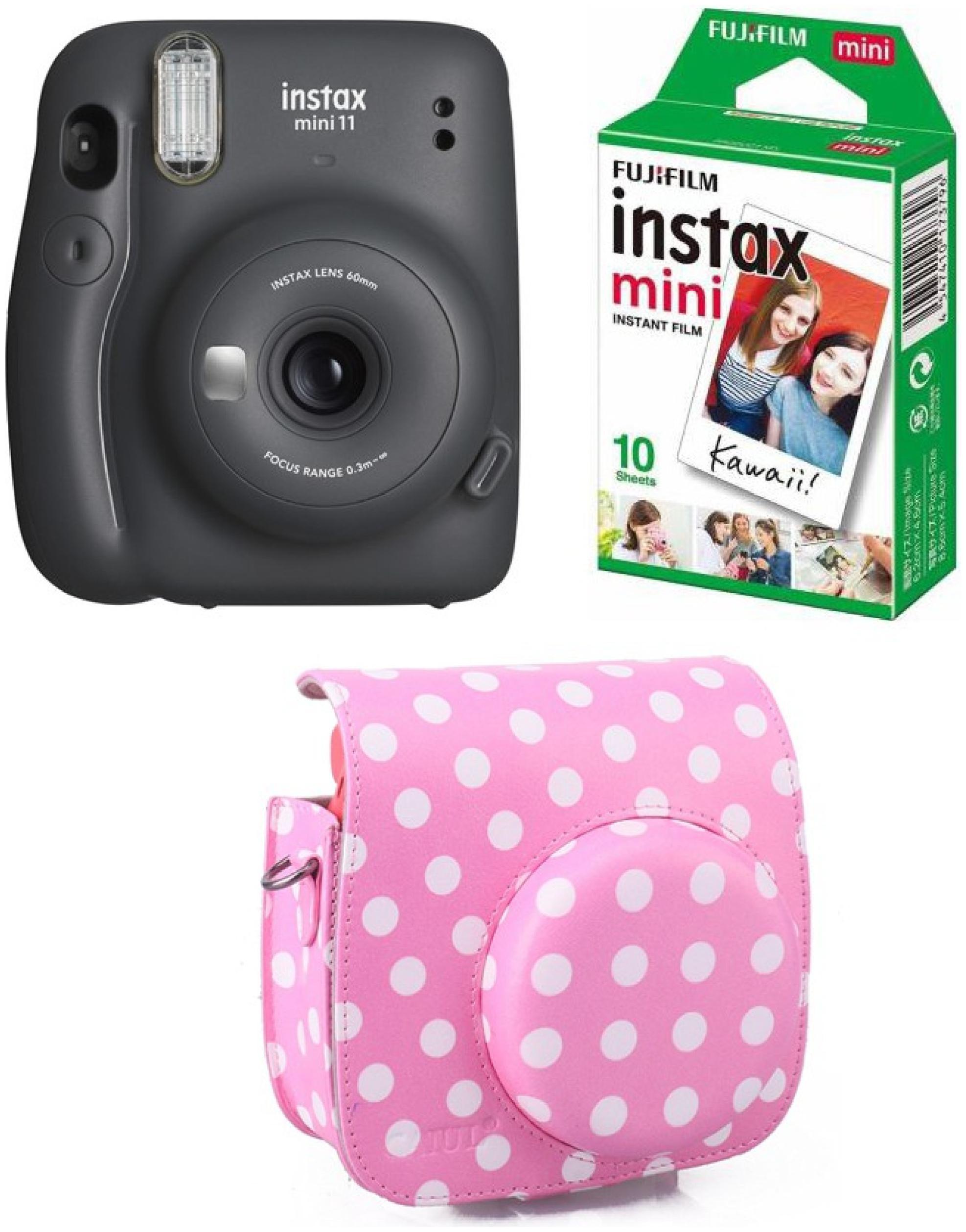 

Fujifilm Mini 11 with Pink Dot Pouch (Charcoal Grey) 0 1 MP Instant Camera ( Grey )