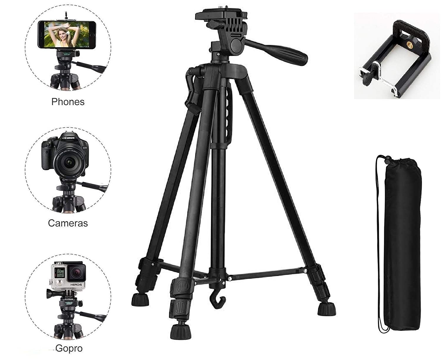 

G GAPFILL 3366 Extentable 4 5 Feet Tripod Stand for Mobile GoPro DSLR Camera