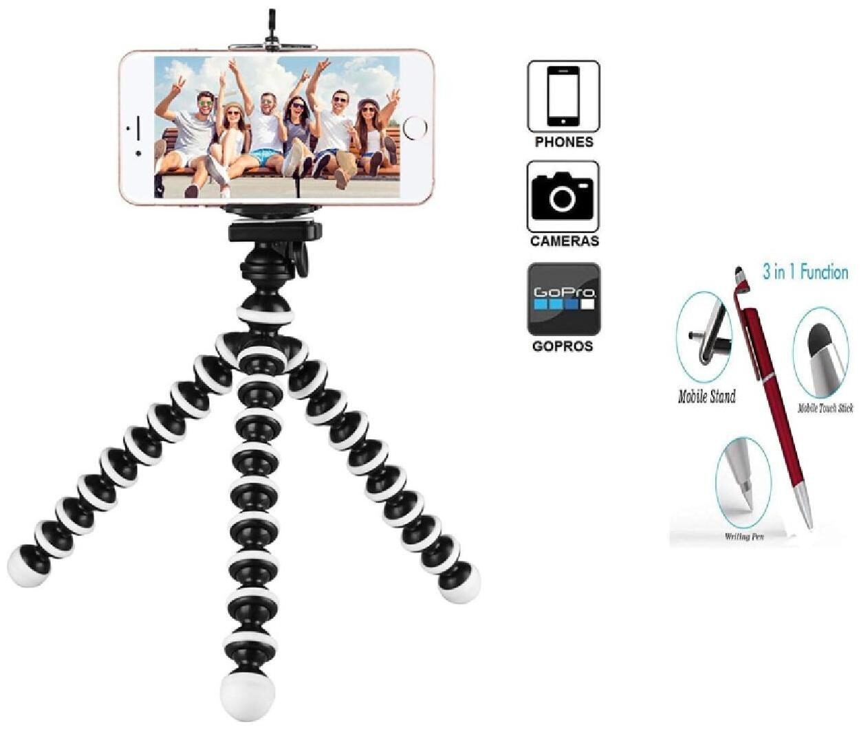 

G Gapfill Flexible Multi Functional Gorilla Tripod 10 Inch (Size L) Foldable Octopus Mini Tripod Stand For Mobile Camera Dslr Smartphone And Action Camera With Free 3In1 Pen Stand