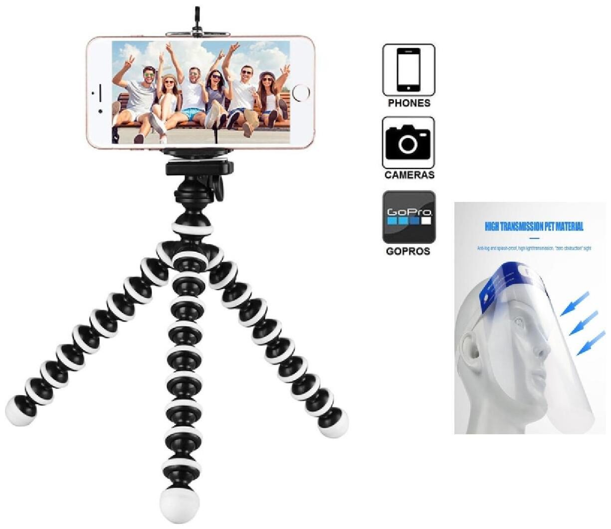 

G Gapfill Flexible Multi Functional Gorilla Tripod 10 Inch (Size L) Foldable Octopus Mini Tripod Stand For Mobile Camera Dslr Smartphone And Action Camera With Free Face Shield