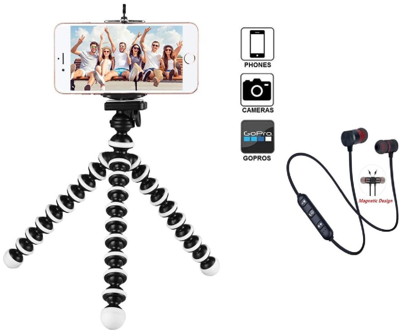 

G Gapfill Flexible Multi Functional Gorilla Tripod 10 Inch (Size L) Foldable Octopus Mini Tripod Stand For Mobile Camera Dslr Smartphone And Action Camera With Free Bluetooth Earphones