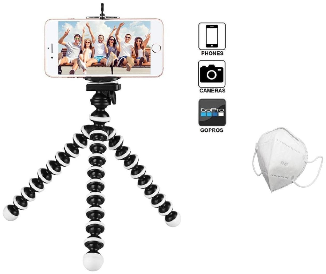

G Gapfill Flexible Multi Functional Gorilla Tripod 10 Inch (Size L) Foldable Octopus Mini Tripod Stand For Mobile Camera Dslr Smartphone And Action Camera With Free Face Mask