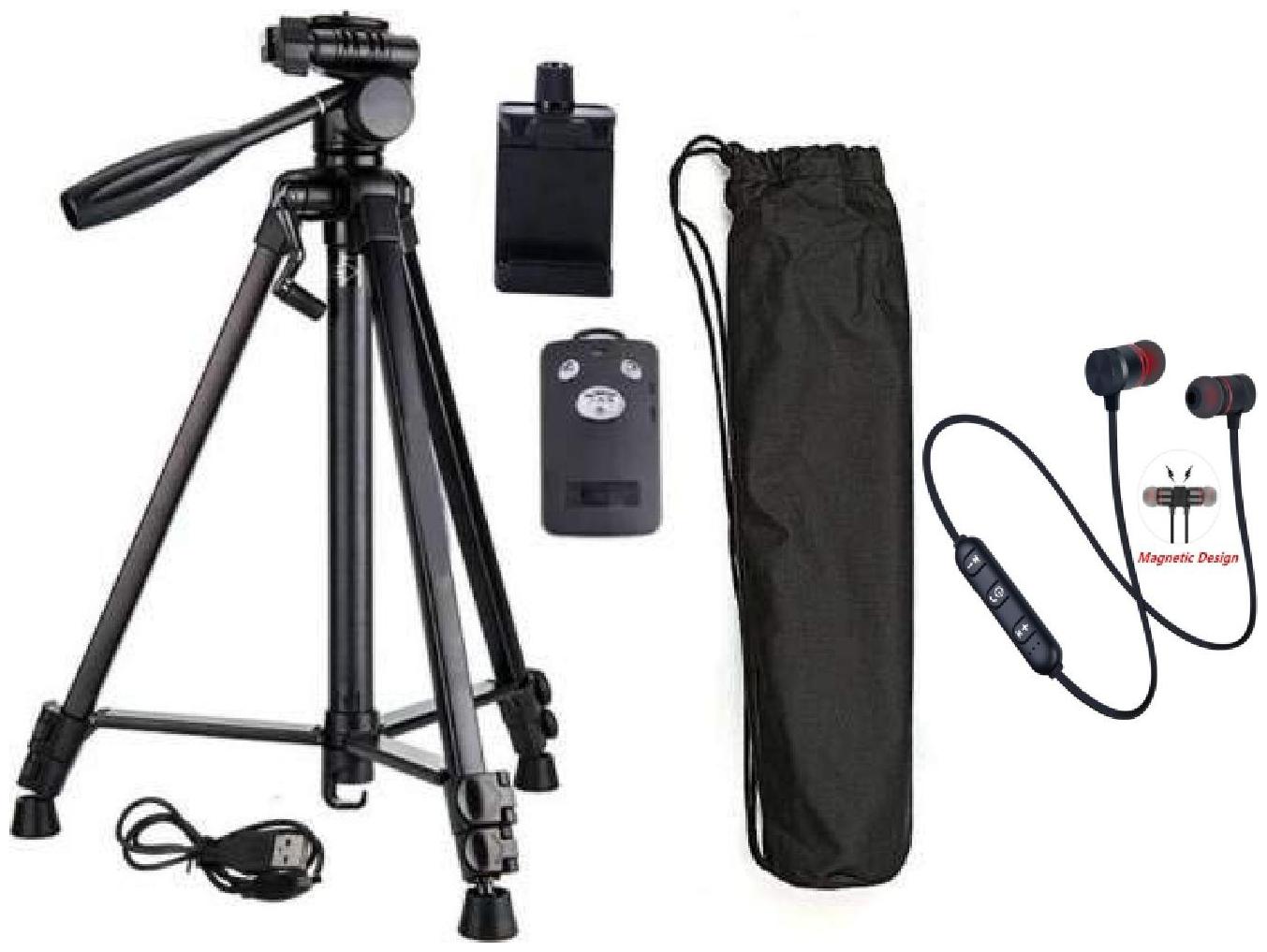

G Gapfill Tripod-3388 Mobile Clip Holder Bt Remote Best Use For Make Videos On Tiktok Vigo Video Snapchat Youtube Compatible With All Smartphones Tripod With Free Bluetooth Earphones
