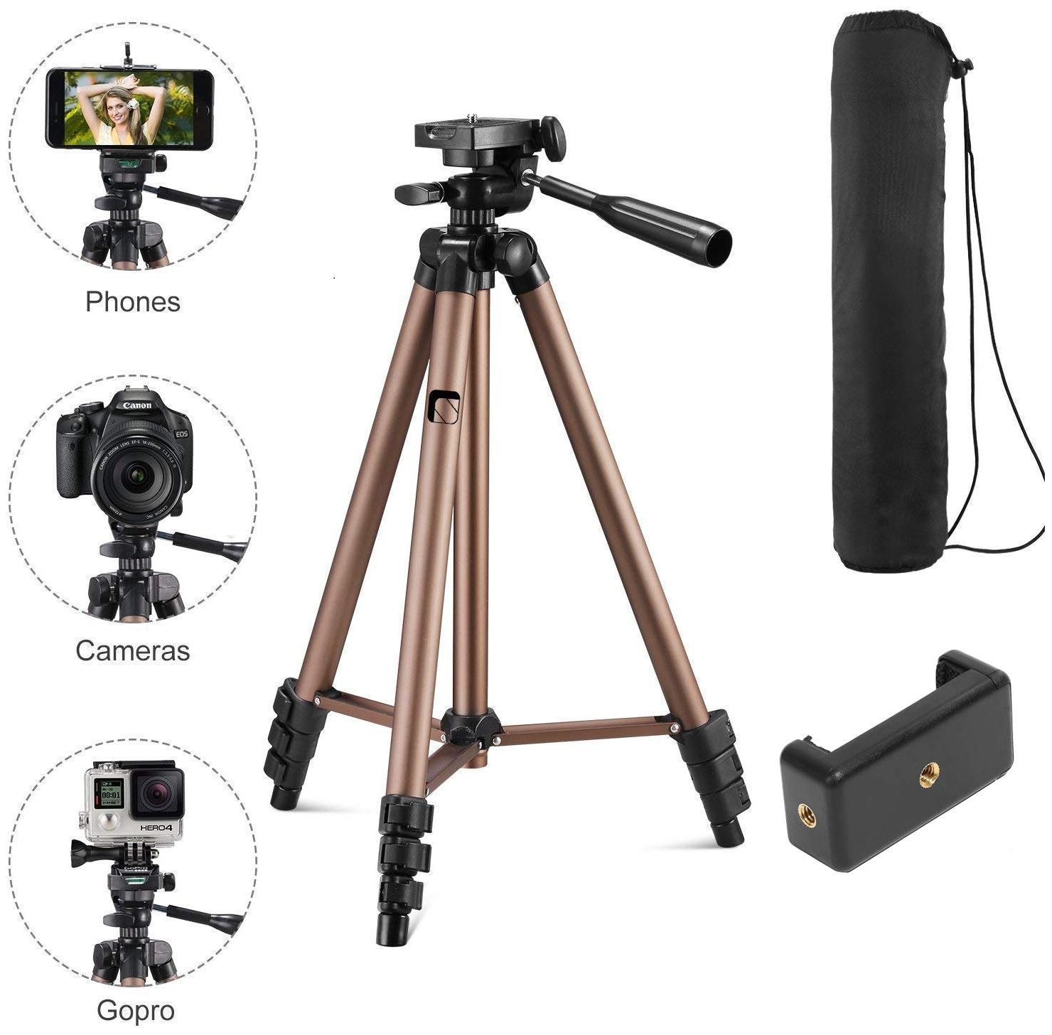 

Immutable 3130 Aluminum Tripod (50-Inch) Universal Lightweight Tripod with Mobile Phone Holder Mount Carry Bag for All Smart