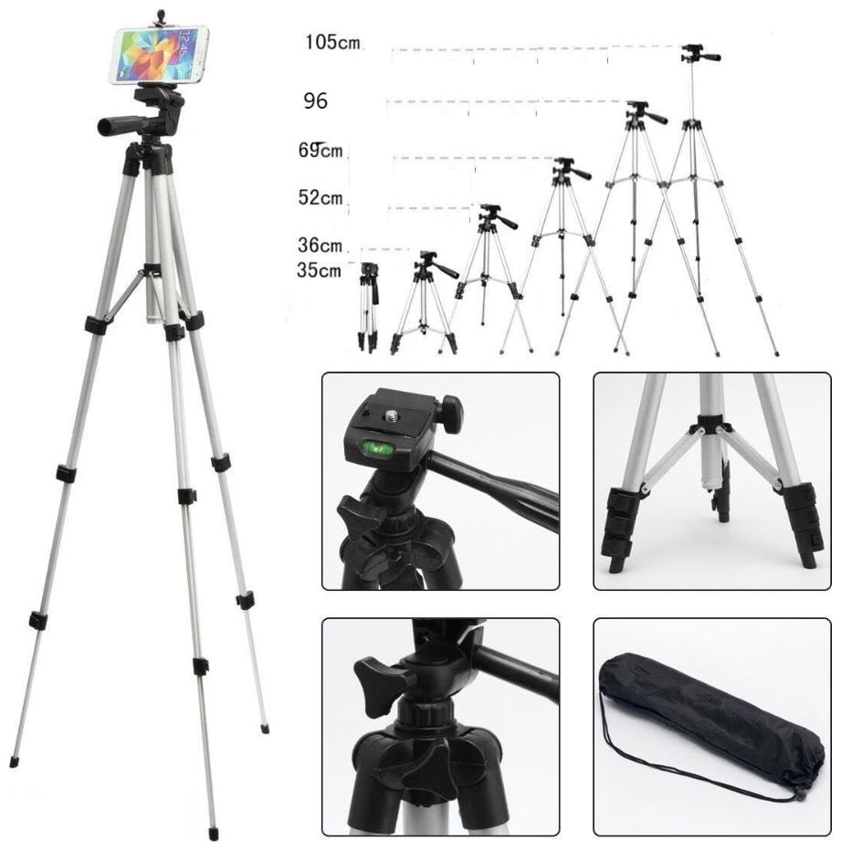 

QUXXA Portable Adjustable Lightweight Camera Stand Tripod-3110 Video Cameras and mobile clip holder for Mobiles Smartphones Tripod (Silver Black Supports Up to 1500 g)
