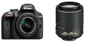Nikon D3300 (with AF-S 18-55 mm VR + AF-S 55-200 mm VRII Kit Lenses) 24.2 MP DSLR Camera (Black) + FREE Nikon DSLR Bag + 8GB Memory Card
