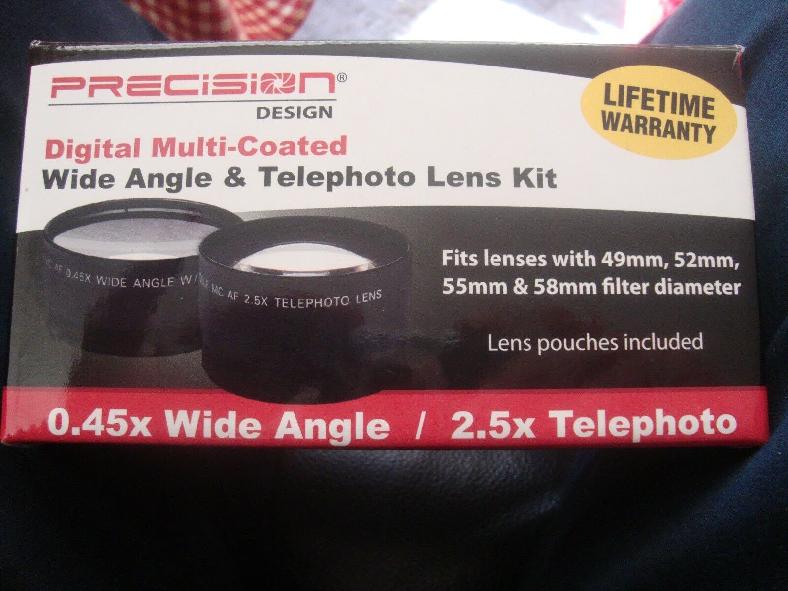 

Precision wide angle and telephoto lens kit for 49 52 55 and 58mm lenses