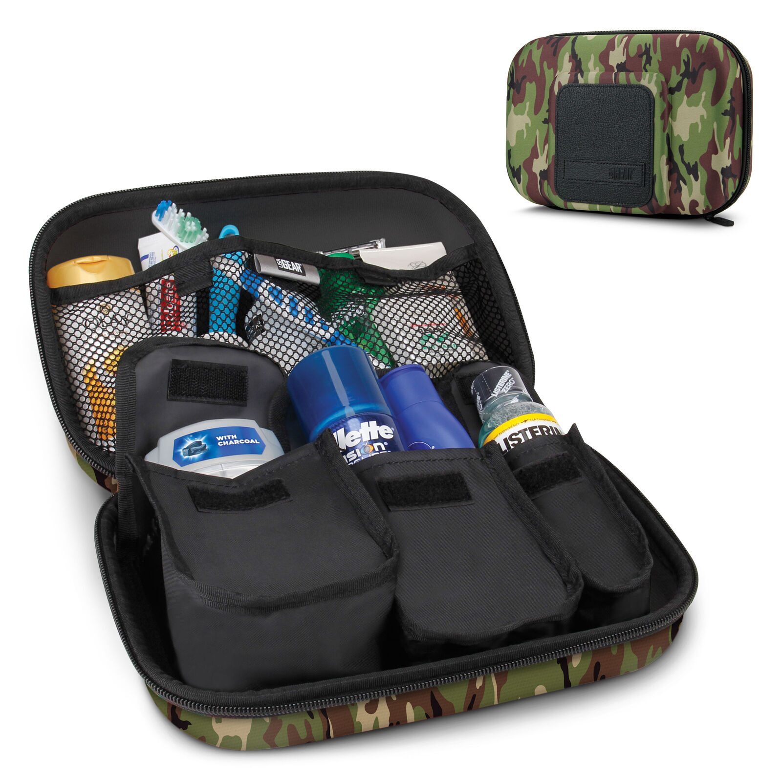 

Toiletry Organizer with Customizable Storage Pockets Protective Hard Shell