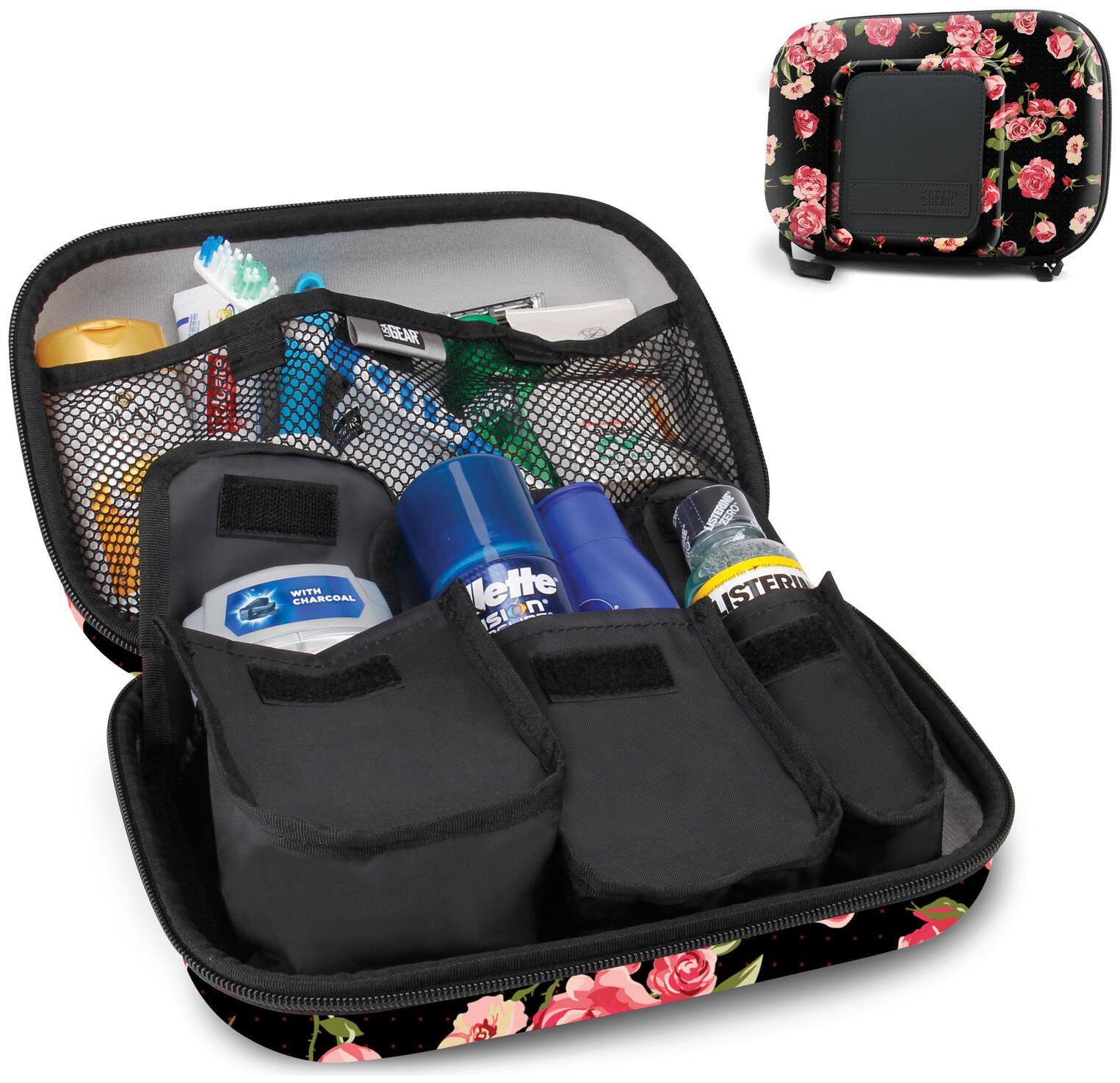 

Toiletry Organizer with Customizable Storage Pockets Protective Hard Shell