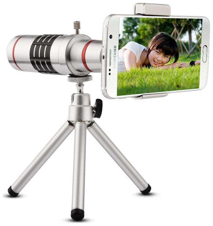 

TSV 18X Extra Zoomer Optical Zoom Lens Telescope Mobile Camera Lens with Tripod Adjustable Phone Holder (Silver)