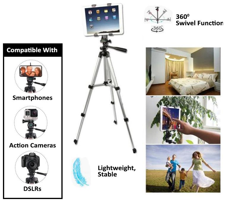 

TSV 3110 Tripod Stand for Phone Lens Telescope Camera (Silver)