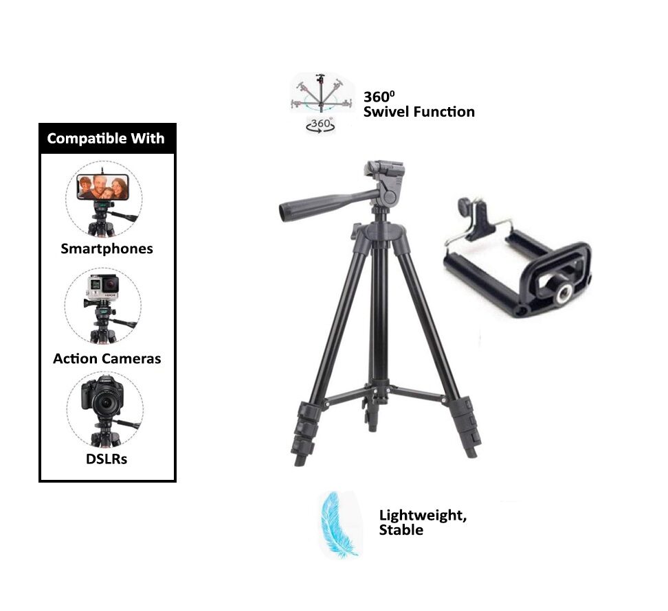 

TSV 3120 Foldable Camera Tripod with Mobile Clip Holder Bracket For Oppo Samsung Apple Motorola redmi